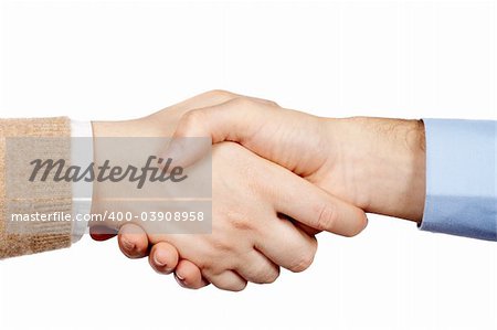 Business handshake over a white background