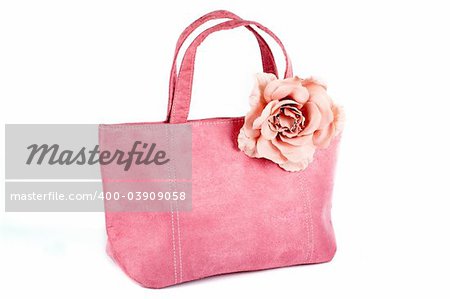 Pink handbag on white background