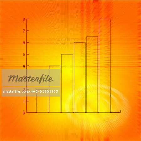 A flying bar chart on a abstract orange background