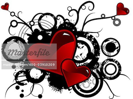 Valentine's day vector image with ink splats and vines. Funky and retro image.