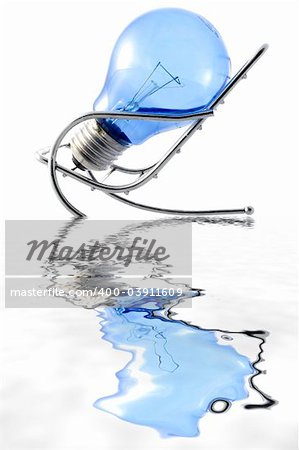 Blue lightbulb in chair; idea concept