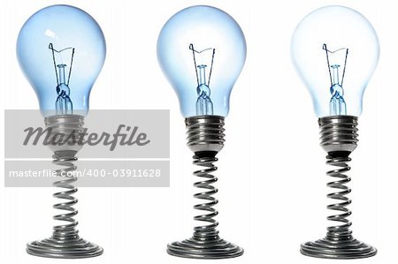 Three lightbulbs on stands with varying brightnesses
