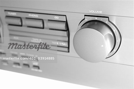 Close up of a stereo with the volume turned up.