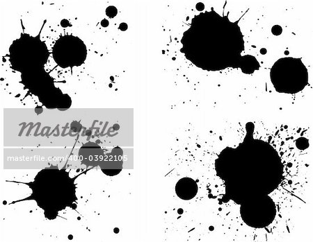 4 Black Splatts II.  Background is transparent so they can be overlayed on other Issustrations or Images.