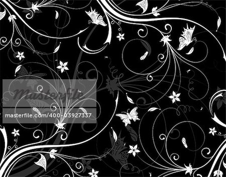 Abstract floral pattern with butterfly, element for design, vector illustration