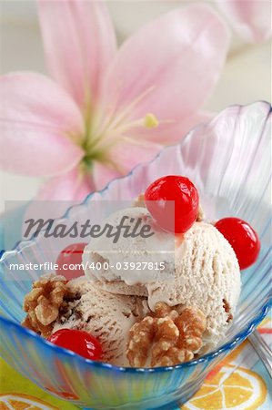 Walnut ice cream with cherry
