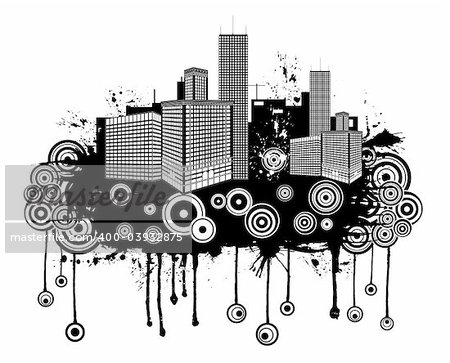 Grunge urban abstraction with retro circles, vector illustration