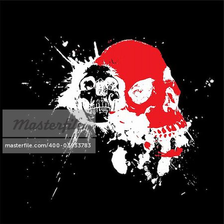halloween skulls in an abstract white blood splat on a black background