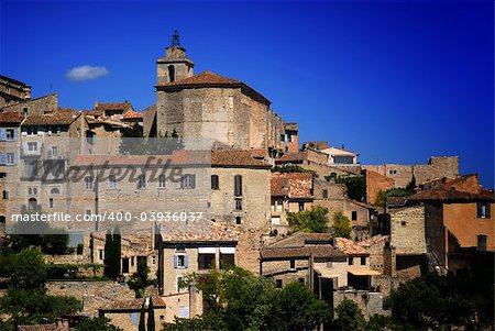 View of ancient medieval hilltop town of Gordes in France