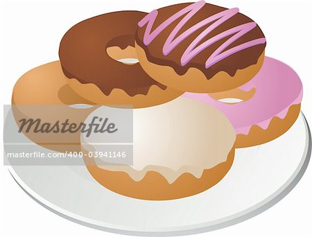 Various donuts arranged on a plate isometric illustration