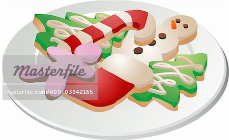 Assorted christmas cookies arranged on a plate isometric illustration