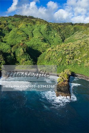 Aerial of Maui, Hawaii coastline.