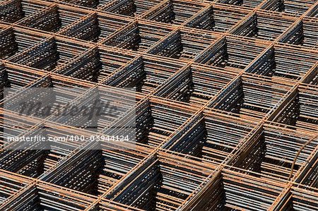 Stack of reinforcing bar mesh in a construction site