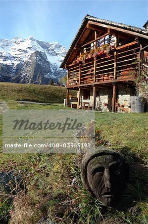 Tipical "Walser" house of an ancient mountain village; west Alps, Italy