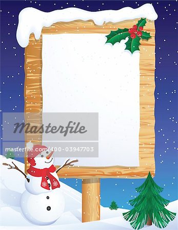 Vector illustration - snowman whis winter background