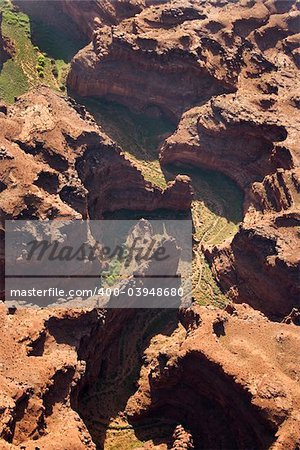 Aerial view of land formations in Canyonlands National Park, Utah.