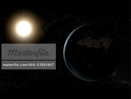 3d rendered illustration of the sun behind the earth