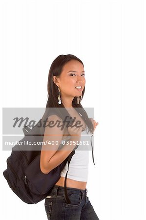 Young female in casual clothing with backpack