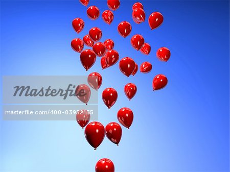 3d rendered illustration of flying red balloons