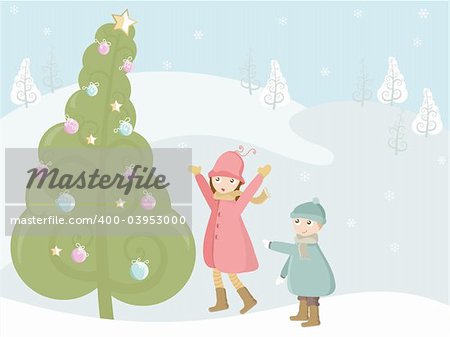kids under big christmas tree