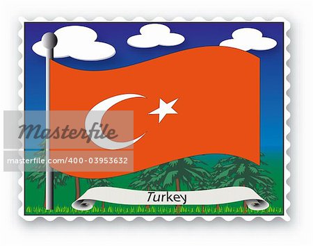Stamp with flag from Turkey- Vector