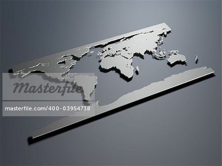 3d rendered illustration of a silver world map on a grey background