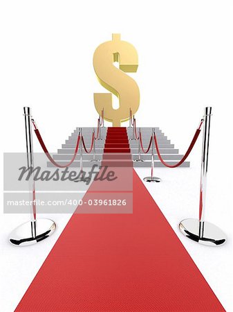 3d rendered illustration of a red carpet with a dollar sign