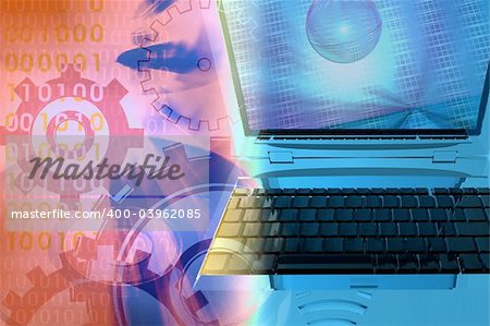 IT technology business - computer with abstract design elements in techno background