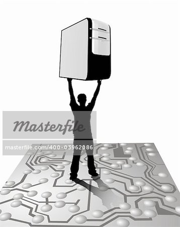 Man silhouette carrying server