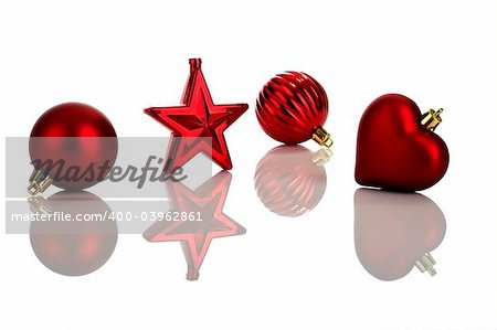 Photo of red Christmas ornaments with reflection