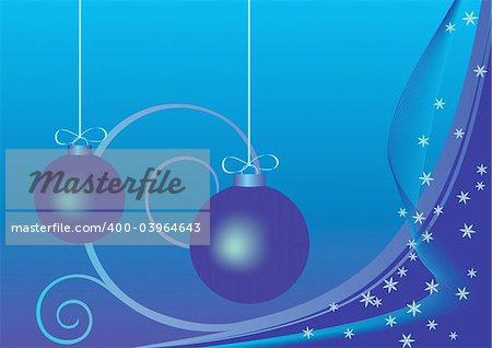 blue christmas background with two balls