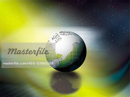 globe floating on the multicolor waves vector background in the sky, wallpaper