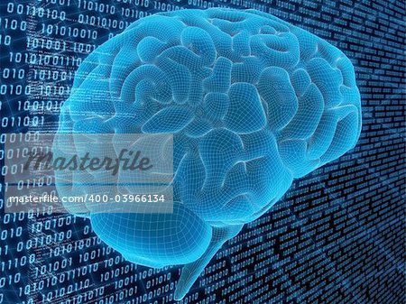 3d rendered illustration of a binary code and a human brain