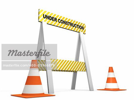 3d rendered illustration of traffic cones and a street barrier