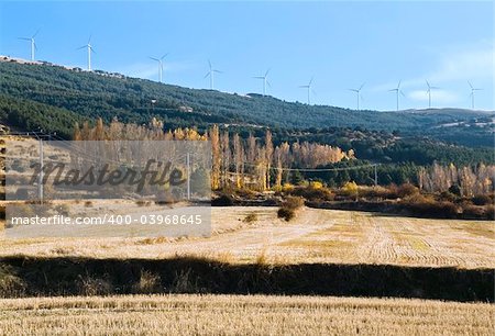 Wind turbines over the horizon.