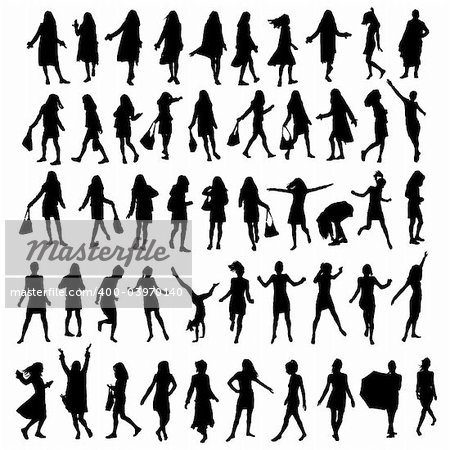 50 different highly detailed silhouettes of a woman