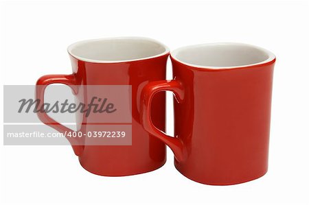 Two red cups on a white background