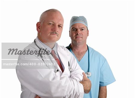A trustworthy team of confident doctors isolated on white.