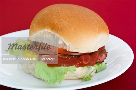 typically spanish hamburger with ketchup and mustard