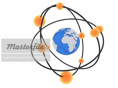 3d rendered illustration of a globe,balls and pipes