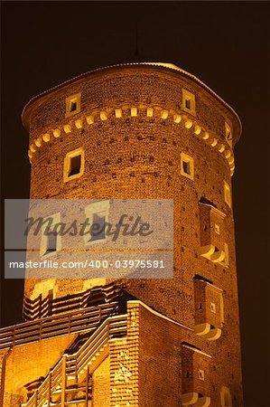 Sandomierz Tower on Wawel Hill at night