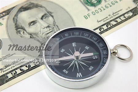 Compass on american dollar bill