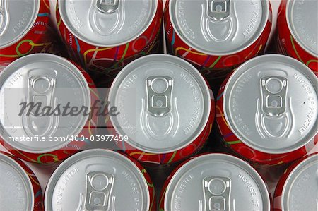 Top view of soda drink cans background