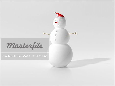 3d scene of the snowman in red hat