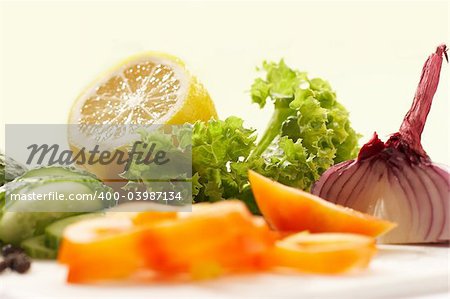 vegetable mix: lettuce, onion, lemon, cucumber