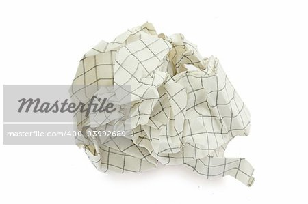 close-up of crumpled paper ball isolated on white