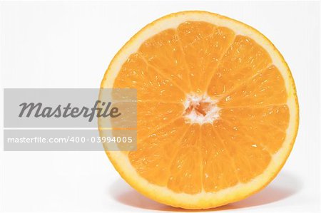 A cross section of a fresh and juicy orange.