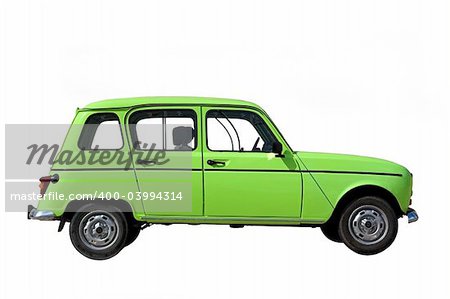 Green classic car isolated on white (path included)