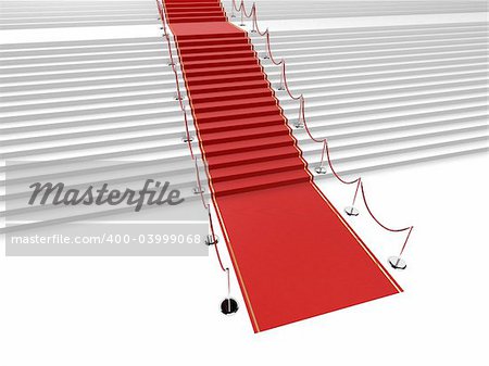 3d rendered illustration of a long red carpet on white stairs