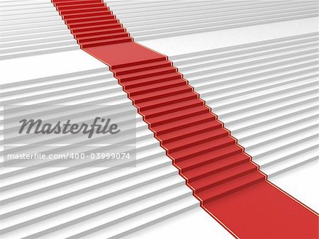 3d rendered illustration of a long red carpet on white stairs